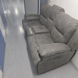 Entertainment Love Seat Sofa & Couch, Brushed Gray, Electronic Recliner 