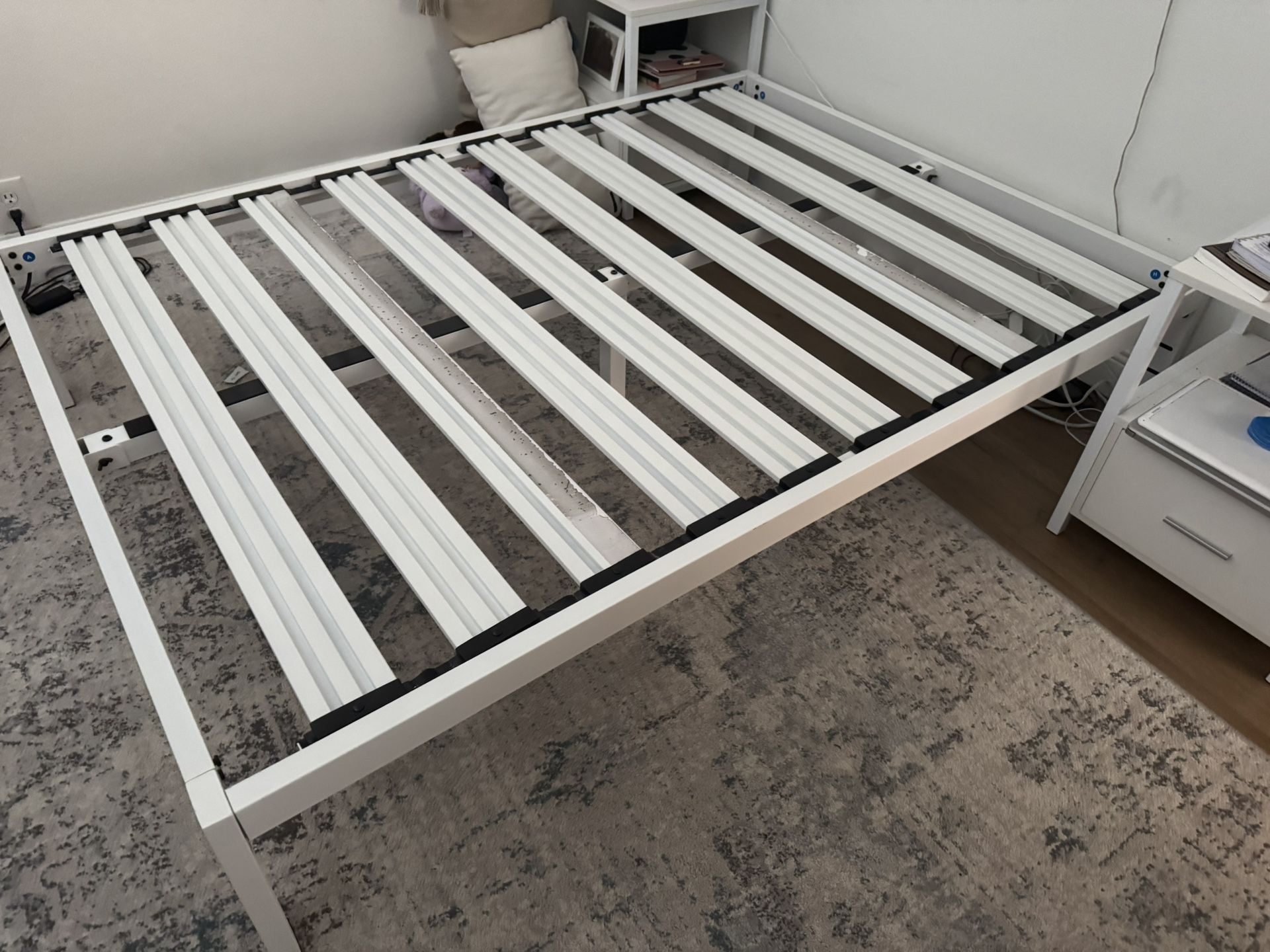 Full Size White Metal Bed Frame