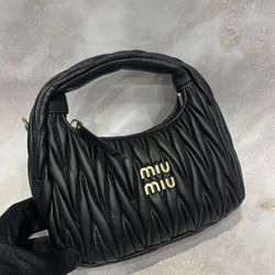 Miu Miu Black Quilted Mini Hobo Bag With Gold Hardware