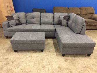 Grey soft linen sectional couch
