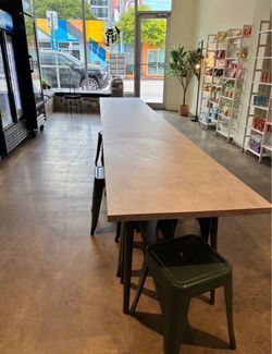 SET of 2 Tables and 12 Green Metal Stools