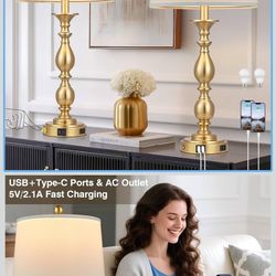 28" Tall Modern Table Lamps Set of 2 with USB A