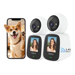 Two Way Video Calling Camera, 2K One Click Call Pet Camera Indoor with Phone App, 360° PTZ Dog Cam with Speaker, Color Night Vision Security Indoor Ca
