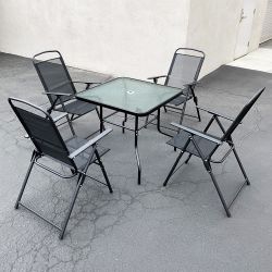 $100 (New) Patio 5pcs dining set with 32x32” table and 4pc folding chairs, outdoor furniture 