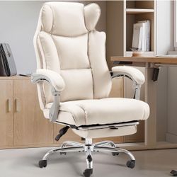 Office Desk Chair with Foot Rest High Back Executive Office Chair for Heavy People PU Leather Computer Chair with Adjustable Backrest Reclining Office