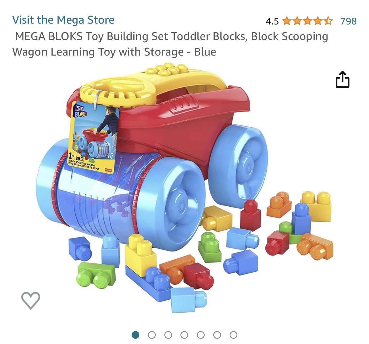 MEGA BLOKS Toy Building Set Toddler Blocks, Block Scooping Wagon Learning Toy with Storage - Blue 12-months to 5 years of age