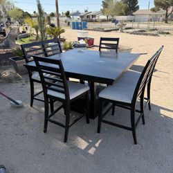 Dark Wood Square Dining Table with (2) Benches & (2) Chairs