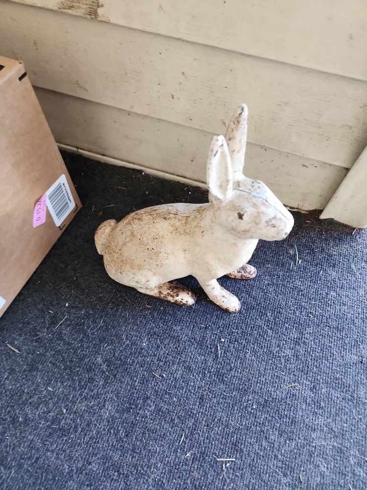 Antique Cast Iron White Rabbit Door Stop