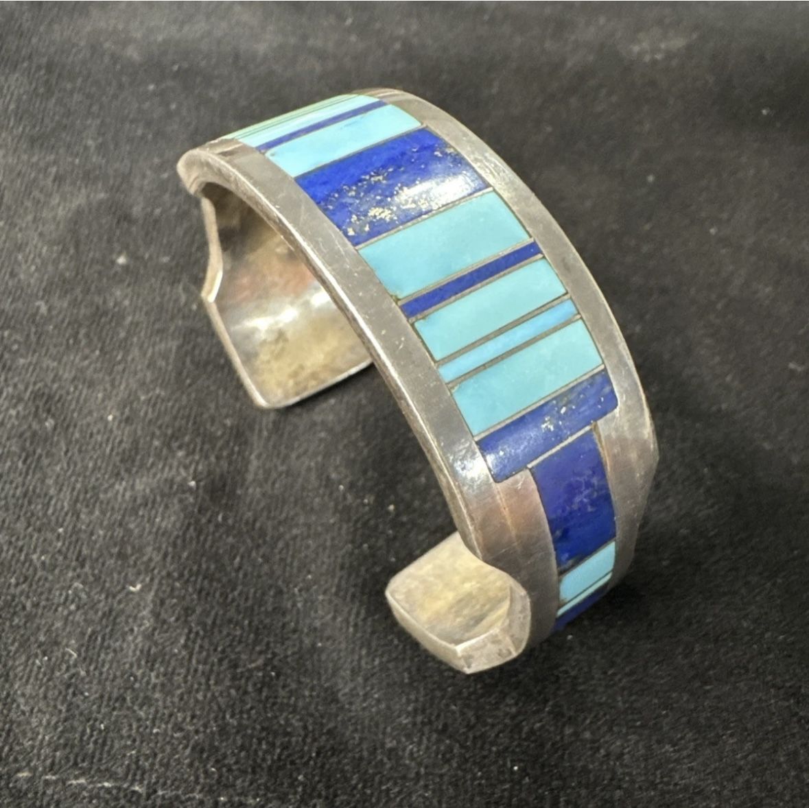 Wide Cuff Stripe Kingman Turquoise Navajo 65.8g