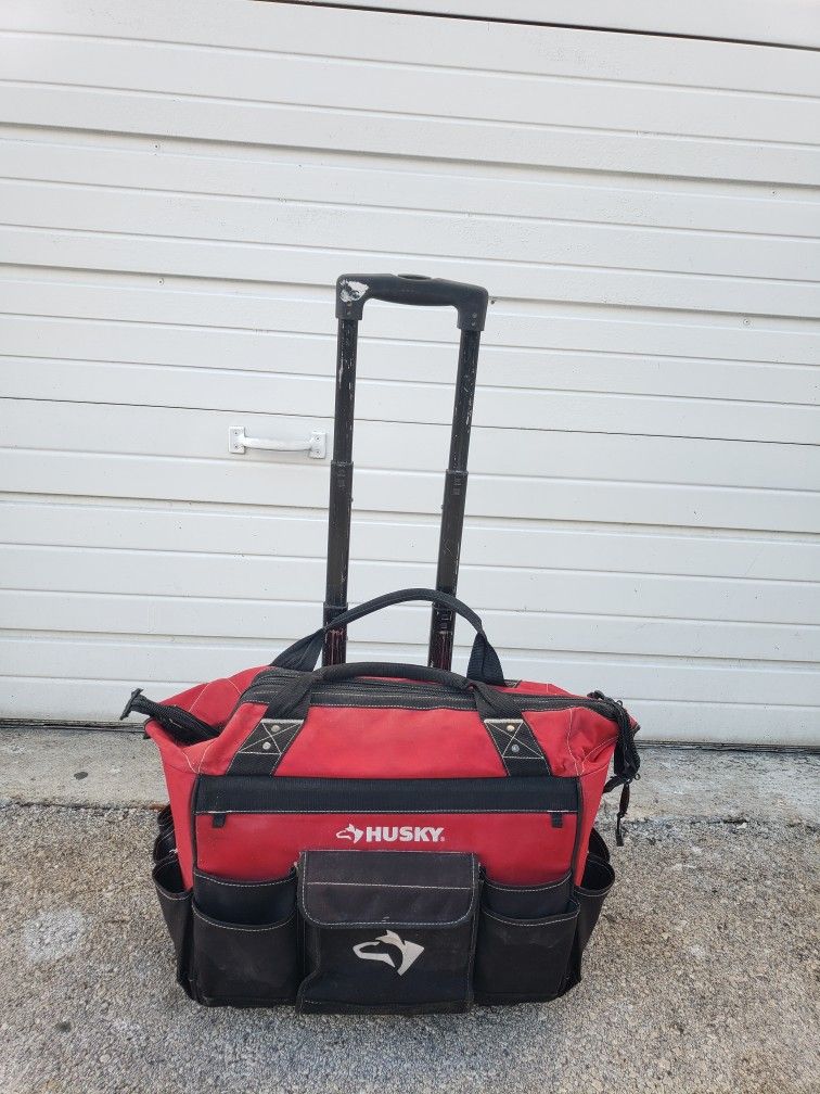 Husky Tool Bag With Wheels and retractable handle,Tote ,used, Tool Box