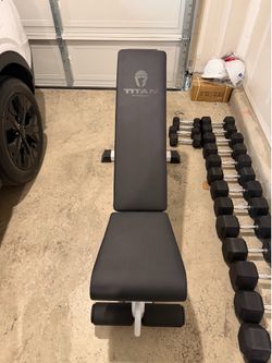 5–55 lb Rubber Hex Dumbbell Set + Titan Fitness Adjustable Bench