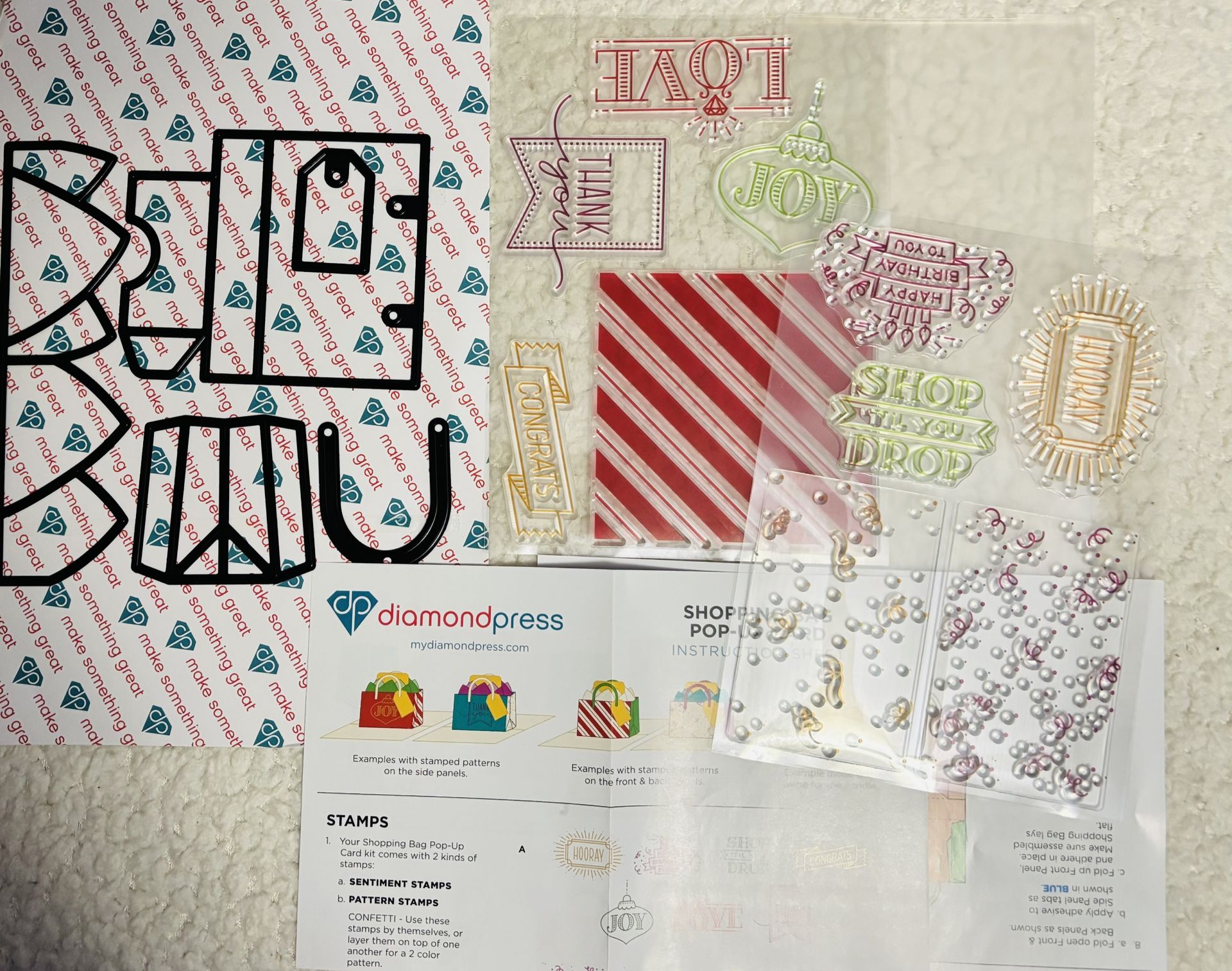 LOOK Incredible Shopping Bag Pop-Up Card Set!! Stamps & Die Cuts NAME BRAND