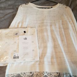 Cabi Small White Lace Backed Sweater