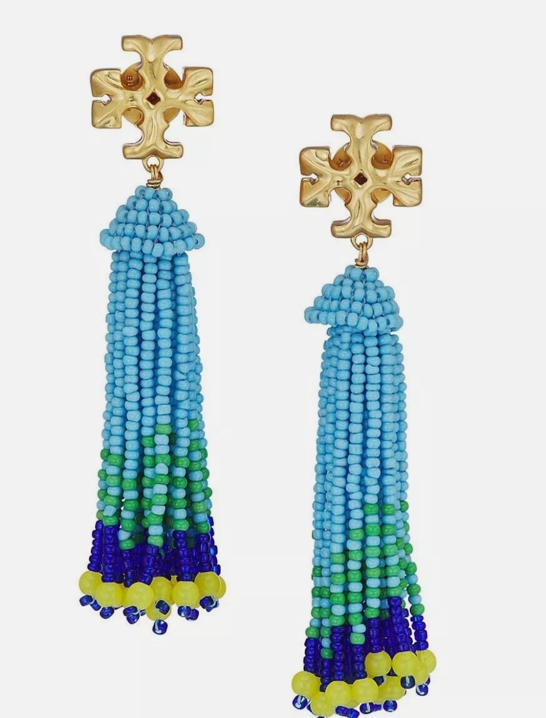 Tory Burch Roxanne Beaded Tassel Clip-On Earrings - Blue Multi