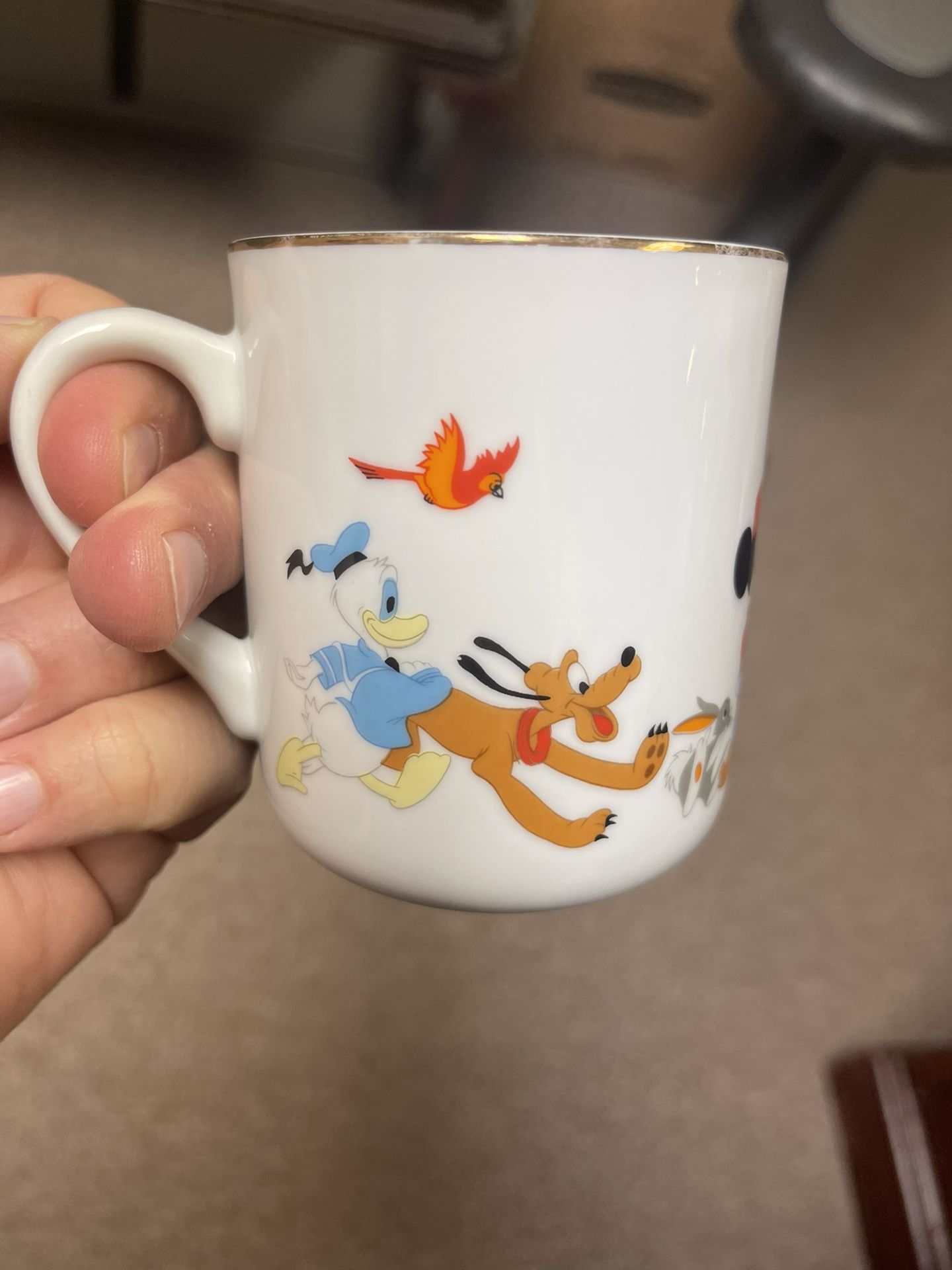 Vintage Walt Disney Production Gold Rim Mug Mickey Mouse Parade Disneyland Japan