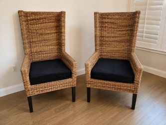 Woven Seagrass High-Back Accent Chairs – Set of 2