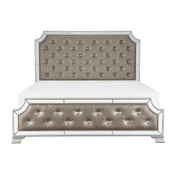 Brand New Champagne Silver Glass Modern 4PCs Queen Bedroom Set