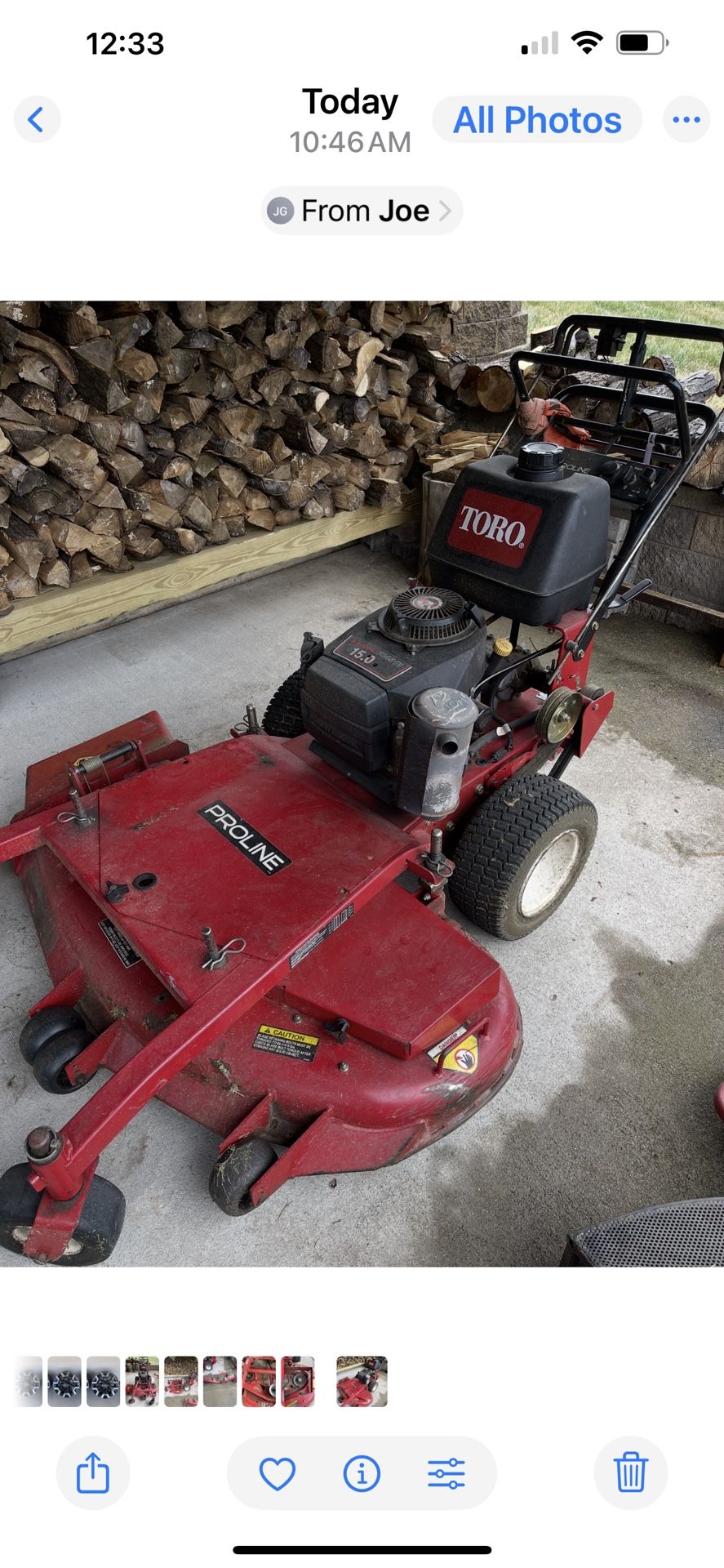 Toro Pro Line 15 Hp Walk Behind Mower With Attachments 44 Inch Deck Runs Great