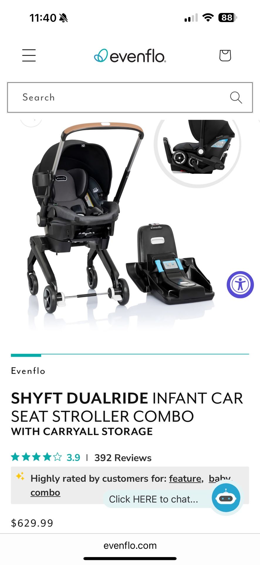 SHYFT DUALRIDE INFANT CAR SEAT STROLLER COMBO WITH CARRYALL STORAGE