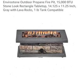 Envirostone Outdoor Propane Fire Pit, 15,000 BTU Stone Look Rectangle Tabletop, 14.125 x 11.25 Inch, Gray with Lava Rocks, 1 lb Tank Compatible