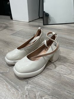 White Patent Leather Mary Jane Block Heels