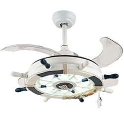LITFAD Modern LED Ceiling Light with Fan Nautical Style Anchor Hanging Ceiling Fan Light with Invie Blade 3-Color Light Pendant Light in=B12-544