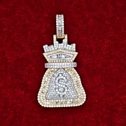 Luxurious Money Bag Pendant 10K Yellow Gold 1.84ctw Diamond