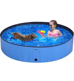 Foldable Dog Pool for Large Dogs, 63'' Swimming Pool for Small Dogs, Outdoor Pet Pool Pet Bathtub Collapsible Kiddie Pool Cats Doggie Puppy Bathing T