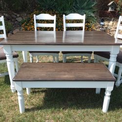 Dining Table 4 Chairs And A Bench Farmhouse Kitchen Table Set 