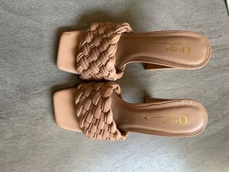 Olivia Nude Woven Block Heel Mule Sandals
