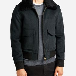 Sandro Aviator Jacket with Sheepskin collar 