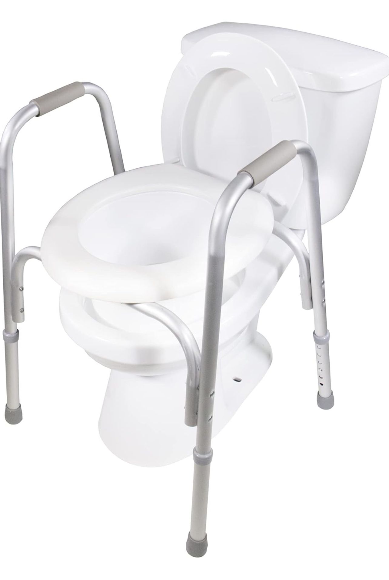 PCP Raised Toilet Seat and Safety Frame (Two-in-One), Adjustable Rise Height, Secure Elevated Lift Over Bowl, Made in USA, Regular