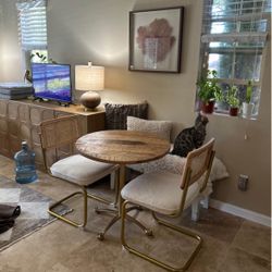 Rattan /Wood Dining Table Set 2 Chairs 