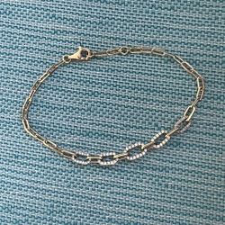 14k Paper Clip Bracelet With Natural Diamonds