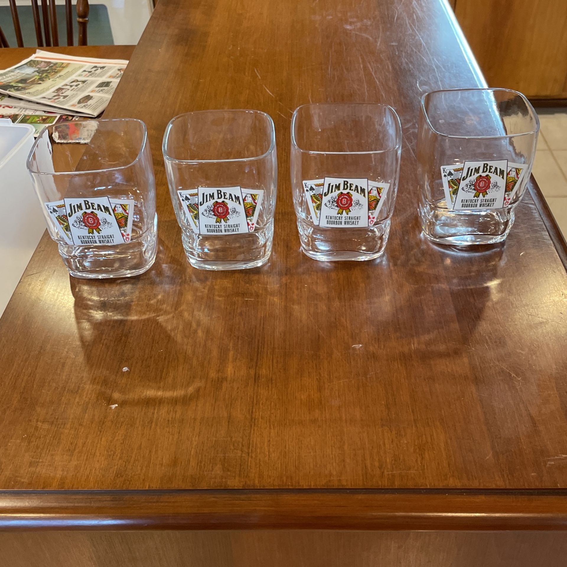 4 New unused Jim Beam Card Drink Glasses