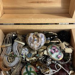 Trunk Of Vintage Antique Jewelry And Findings  
