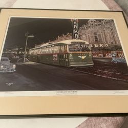 Framed print titled "Yesterday's Memories" depicting a Chicago streetcar