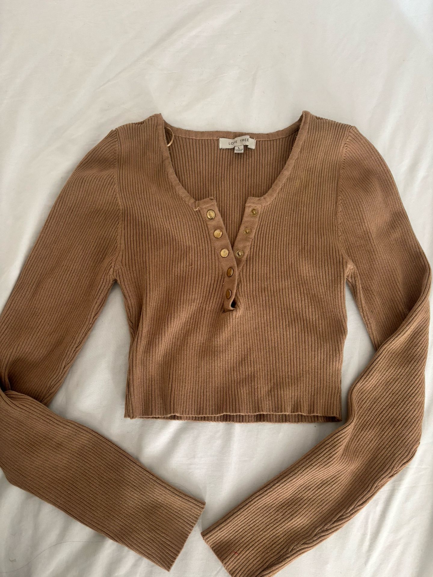 Brown Button Crop Top