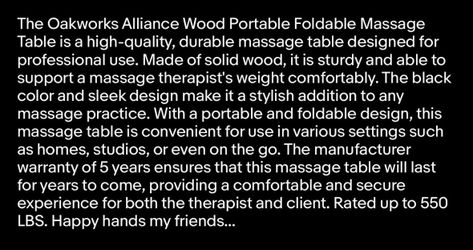 Oakworks  Alliance wood  portable foldable massage table