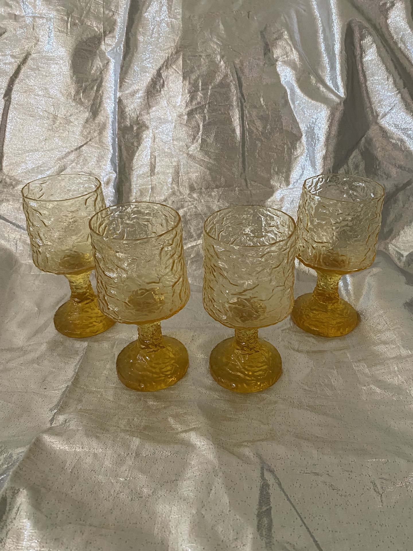 Hand Blown Lenox Impromptu Crystal Yellow Textured Glass Goblets - Set Of 4