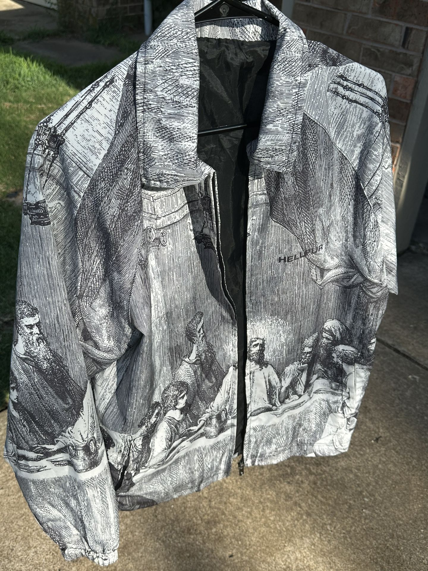 Hellpur Last Supper Jacket Mens Large Black White Full Zip Windbreaker Bomber