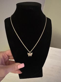 Real Gold Rope Chain And Butterfly Pendant 