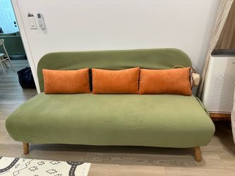 72" Full 2-Seater Velvet & Rattan Sleeper Sofa With Rotating Tray