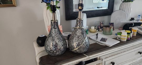 pair small mosaic lamps