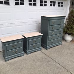 Refinished Large Dresser and Nightstands set