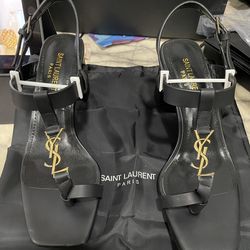 Black Leather Heel Sandals