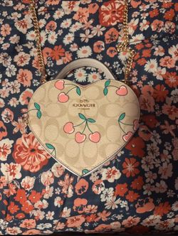 Coach Heart Crossbody In Signature Canvas With Heart Cherry Print