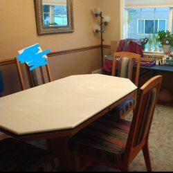 Marble/Oak Dining Room Table & 4 Chairs