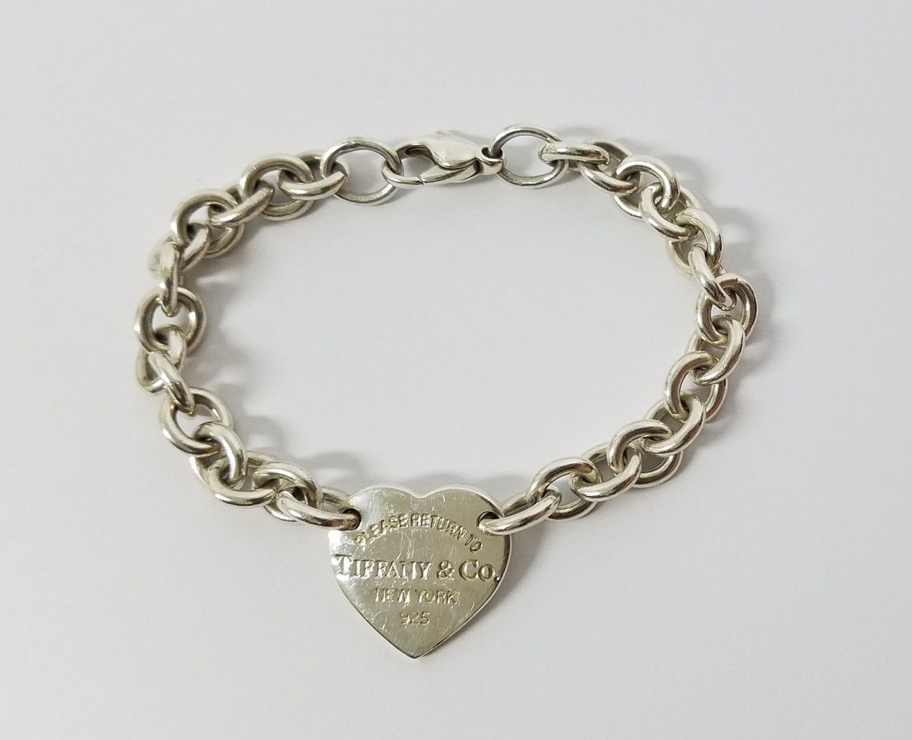 Please Return To Tiffany & Co. Sterling Silver Heart Tag Charm Bracelet 7.5" Long