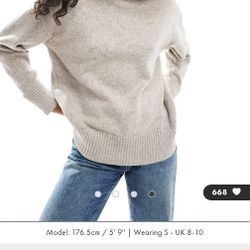 ASOS DESIGN knitted high neck jumper with turn back cuffs - Small, Mocha